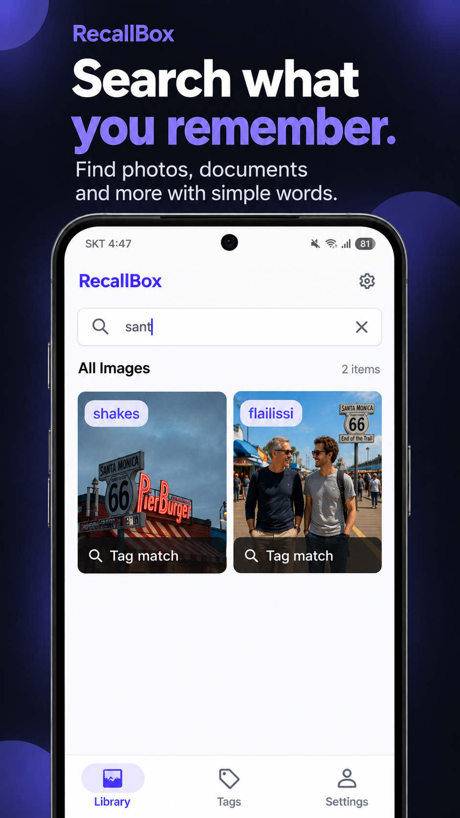 RecallBox search result screen